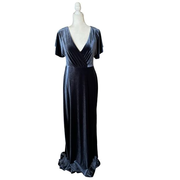 Jenny Yoo Ellis Velvet Maxi Dress Blue 10 NWT - Picture 2 of 10